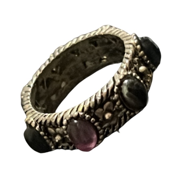 Vintage 90s Silver Mixed Crystal Cabochon Daisy Flower Band Ring 15$